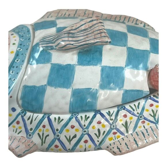 Vintage Italian Italy Ceramic Fish Soup Tureen Bowl Hand Painted Ladle Large 13” - Picture 6 of 11